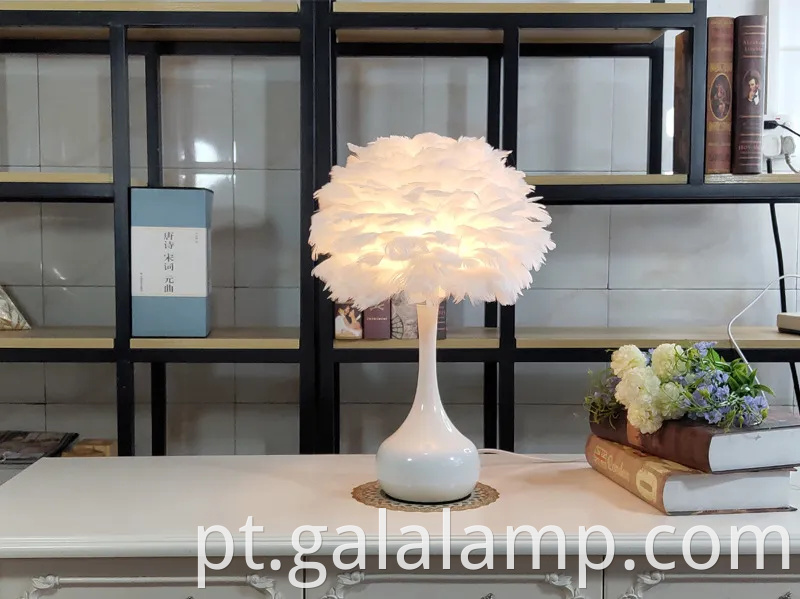 Lâmpada de mesa de penas, nórdico ins, decoração quente, bricolage